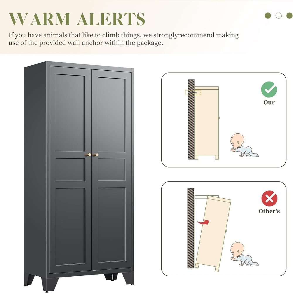 RAVIGIN Metal Storage Cabinet,61" H Pantry Cabinet with 2 Doors and 4 Ad...