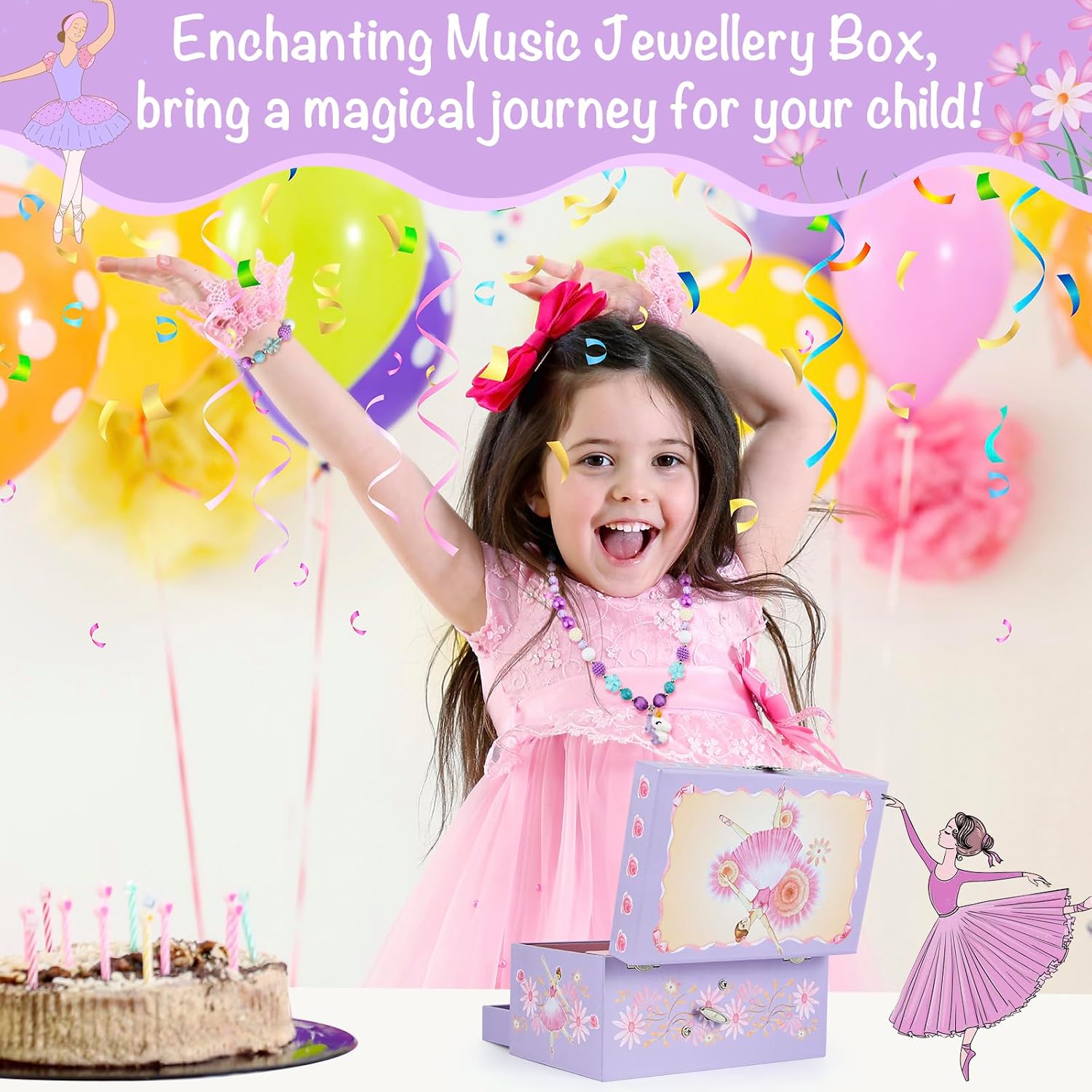 Music Jewellery Box with Drawer Necklace Bracelet, Musical Jewelry Storage Case with Spinning Ballerina Gift Set for Kids Girls Children Daughter (Pink Dancer)