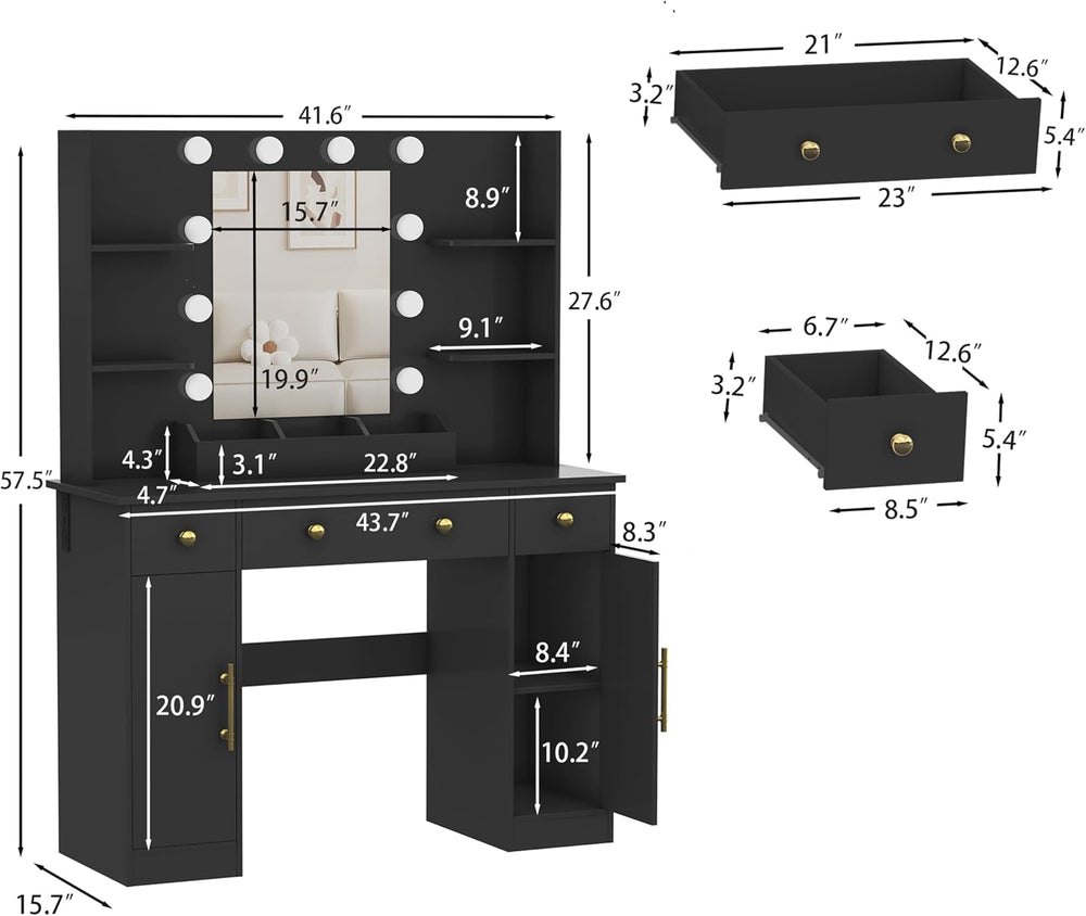 HUANLEGO Vanity Desk with Mirror and Lights, Makeup Vanity with Mirror and LE...