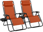 Giantex 2 PCS Zero Gravity Chair, Outdoor Chaise Lounge with Cup Holder, Patio Folding Chairs Recliner for Yard Pool Lawn Balcony, Orange