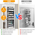 Over The Door Organizer-5 Layers Large Pockets, Heavy Duty Door Organizer Hanging Storage, 10 Mesh Side Pockets & Clear Window for Bedroom, Bathroom,Kitchen,Nursery, Pantry,Dorm Holds Shoes(Black)