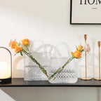 Purse Vase, Glass Bag Vase, Glass Purse Vase for Flowers, Clear Vases, 12 Inch Large Flower Vase with Embossed Pattern for Wedding, Living Room, Bedroom, Table, Office(Tote)
