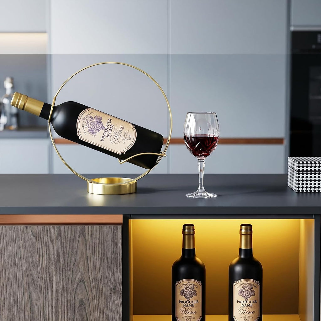 Yesland Gold Wine Bottle Holder - Metal Single Bottle Tabletop Wine Rack Stand, Freestanding Countertop Display for Kitchen Bar Decor, Wine Lover Gift