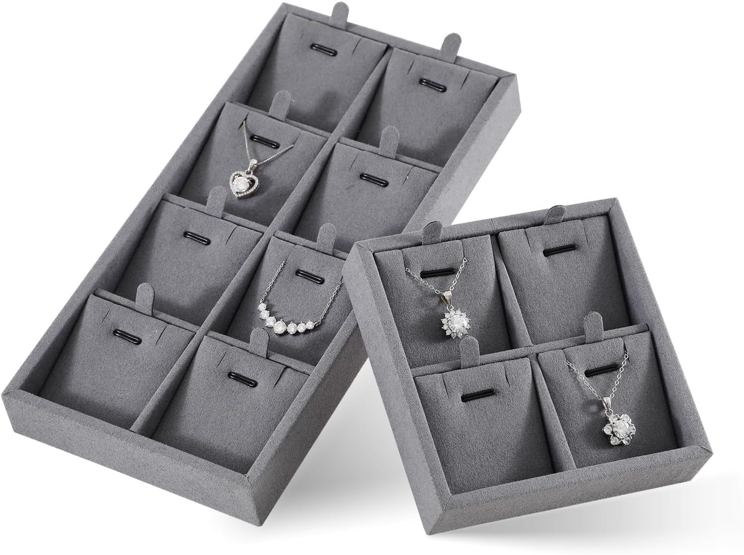Dark Blue Jewelry Display Tray Ring Necklace Earring Bangle Organizer Multifunctional Storage Case for Jewelry Showcase (Long 8 Grids Pendant Tray)