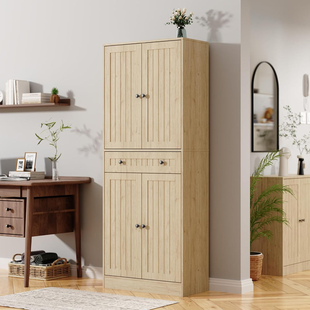 Furnify Kitchen Pantry Storage Cabinet, 71" H Farmhouse Pantry Cabinet w...