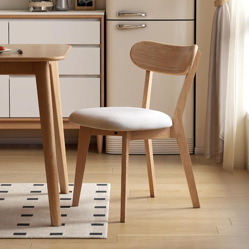 100% Solid Wood Upholstered Dining Chairs, Mid Century Modern Oak Dining Chai...