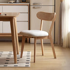 100% Solid Oak Dining Chairs, Mid Century Modern Dining Chair with Curved Backrest, Fabric Upholstered Dining Chairs for Kitchen, Study, Living Room (4, Original Wood-Pear White Cushion)
