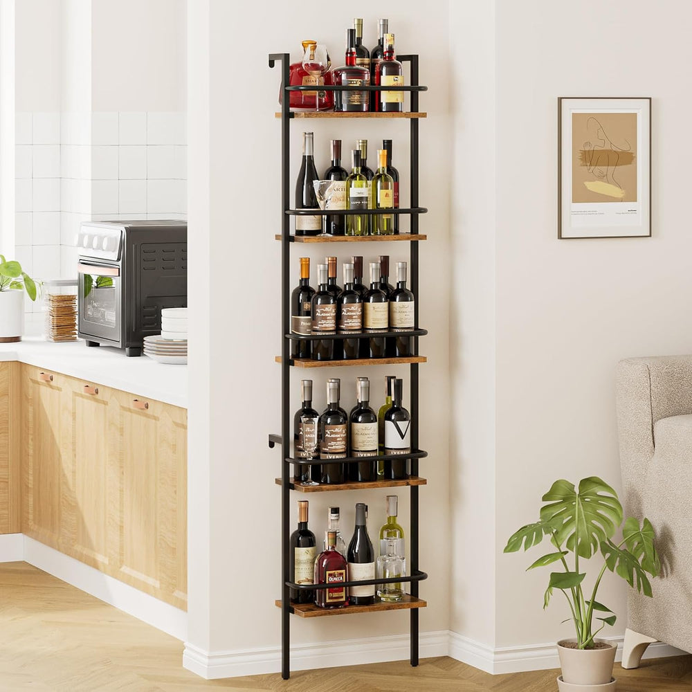 5-Tier Wine Rack Wall Mounted, Wine Racks Freestanding Floor with Fences, 50 ...