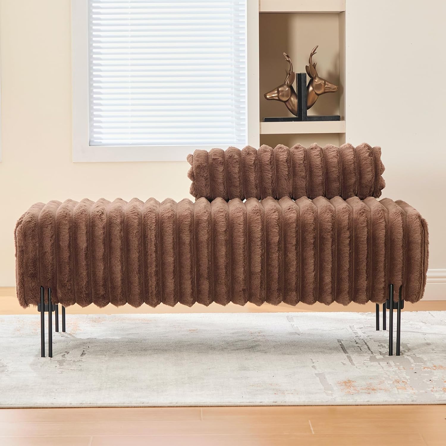 NIOIIKIT 53.2" Loveseat Sofa Couch with Adjustable Backrest, Accent Sofa | Upholstered Small Faux Fur Couch, Golden Legs, Leisure 2-seater Sofa for Bedroom, Living Room, Compact Small Space, Brown