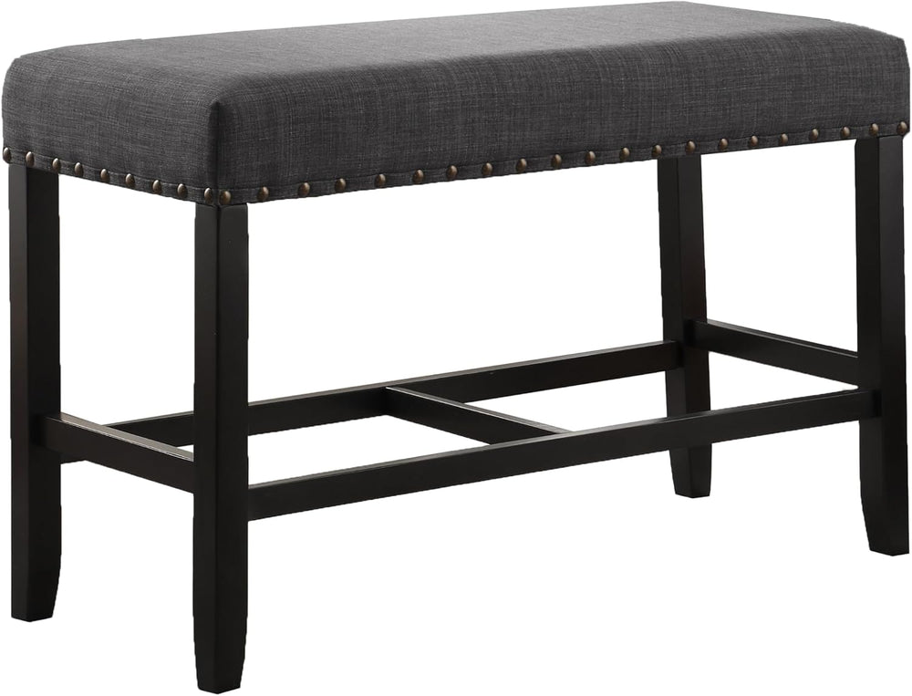 Roundhill Furniture Biony Fabric Counter Height Dining Bench with Nailhead Tr...