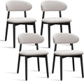 Farmhouse Dining Chairs Set of 4, Mid Century Modern Wooden Dining Room Chairs, Farmhouse Fabric Upholstered Kitchen Dinner Chairs for Living Room Restaurant Cafe, Black/Flax Gray