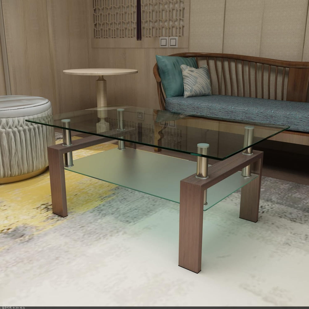 IANIYA Rectangle Glass Coffee Table, Modern Living Room Table with Brown Meta...
