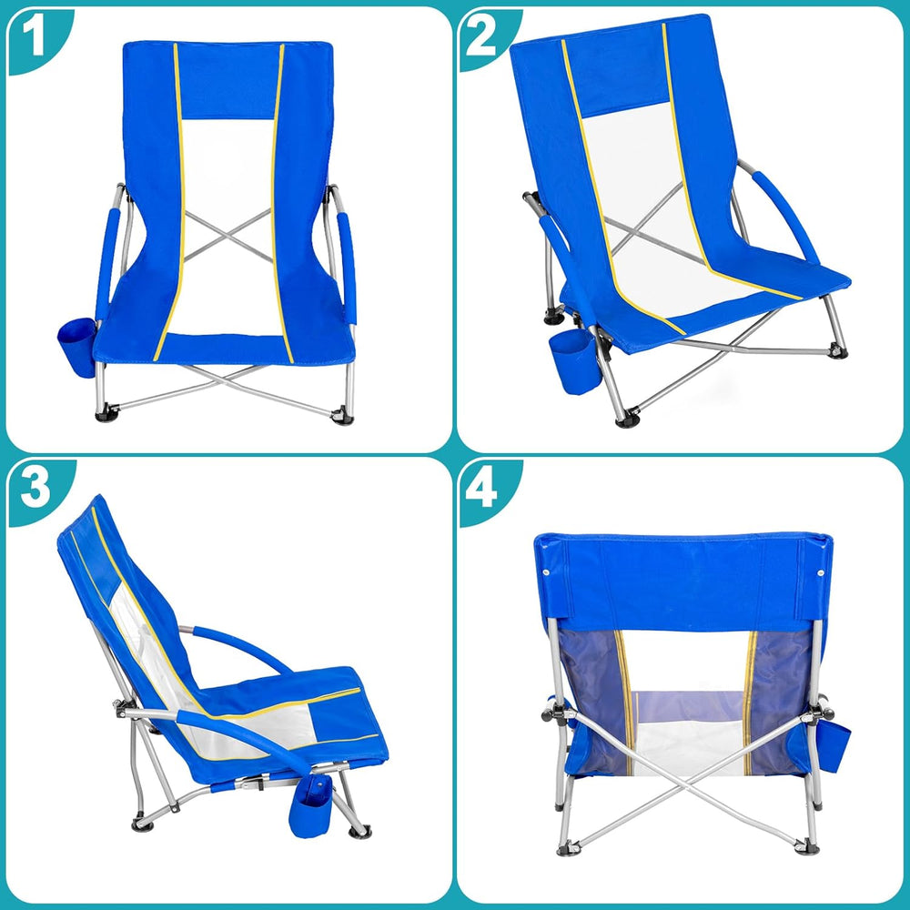 Romswi 2 Pack Lightweight Low Beach Chairs with Breathable Mesh Back, 6LBS Fo...