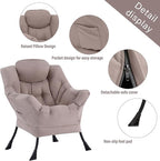 Welnow Lazy Chair with Ottoman, Modern Reading Lounge Accent Chair with Armrests and a Side Pocket, Leisure Upholstered Lazy Sofa Set with Footrest for Small Space, Khaki