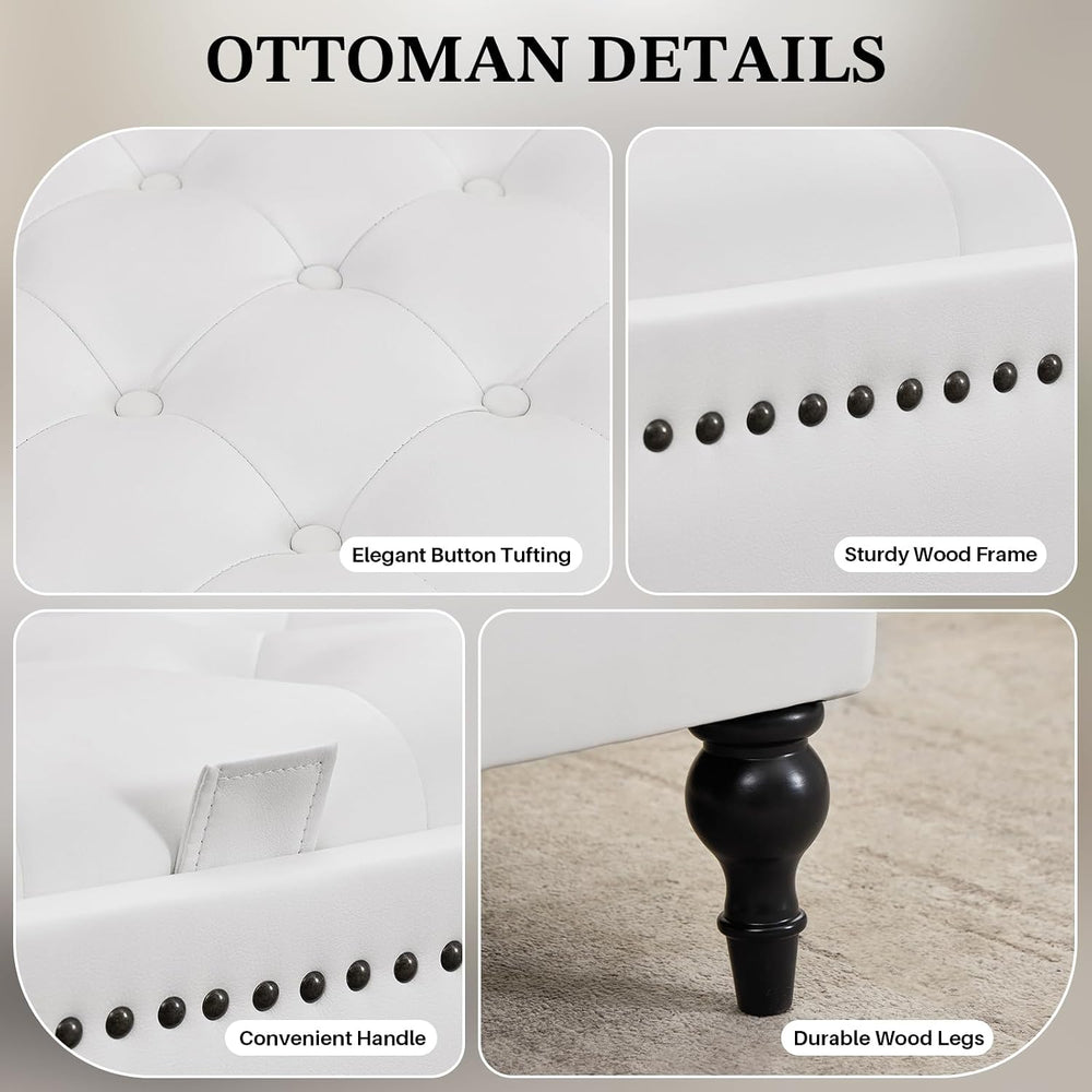 Square Ottoman Coffee Table, Large Leather Ottoman with Storage | Oversized F...