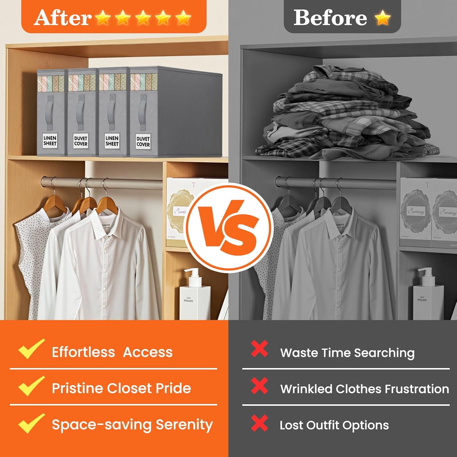 WOWBOX Bed Sheet Organizers and Storage,Closet Organizer Under Bed Storage | Bed Sheet Organizer with Label Cards & Clear Window for Bedding Sheets,Duvet Covers,Blankets (6 Pack,Gray)