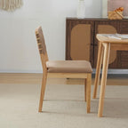 VINGLI Khaki Woven Wooden Dining Chairs Set of 4,Armless Mid Century Modern Desk Chairs with Rivet&Foot Pegs,Upholstered Farmhouse Comfy Chair No Wheels for Dining Room,Living Room,Kitchen,Oak,Suede
