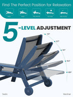 SERWALL Textilene Patio Chaise Lounge Chair Set of 2, HDPE Outdoor Lounger | with Rolling Wheels for Pool, Deck, Blue