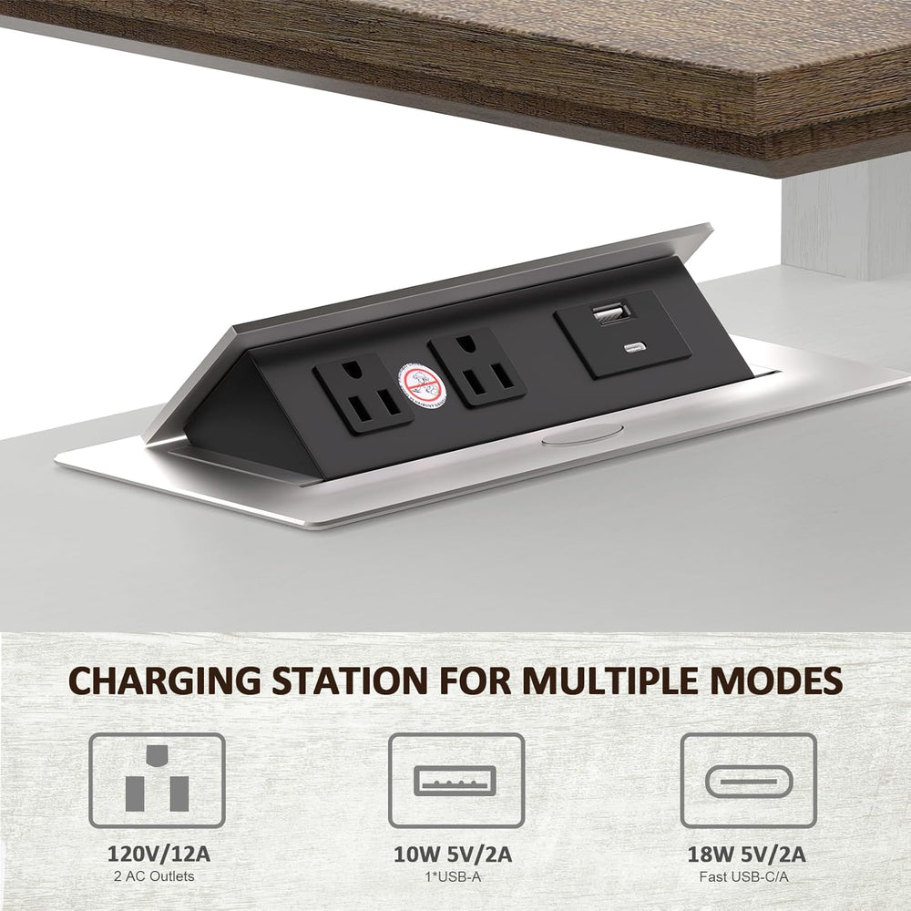 HIFYOBRO 24''Tall White End Table with Charging Station, Adjustable S...