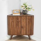 Small Corner Cabinet,Corner Floor Cabinet with Adjustable Doors and Shelve, Freestanding Narrow Storage Organizer for Kitchen Living Room Bathroom (Walnut)