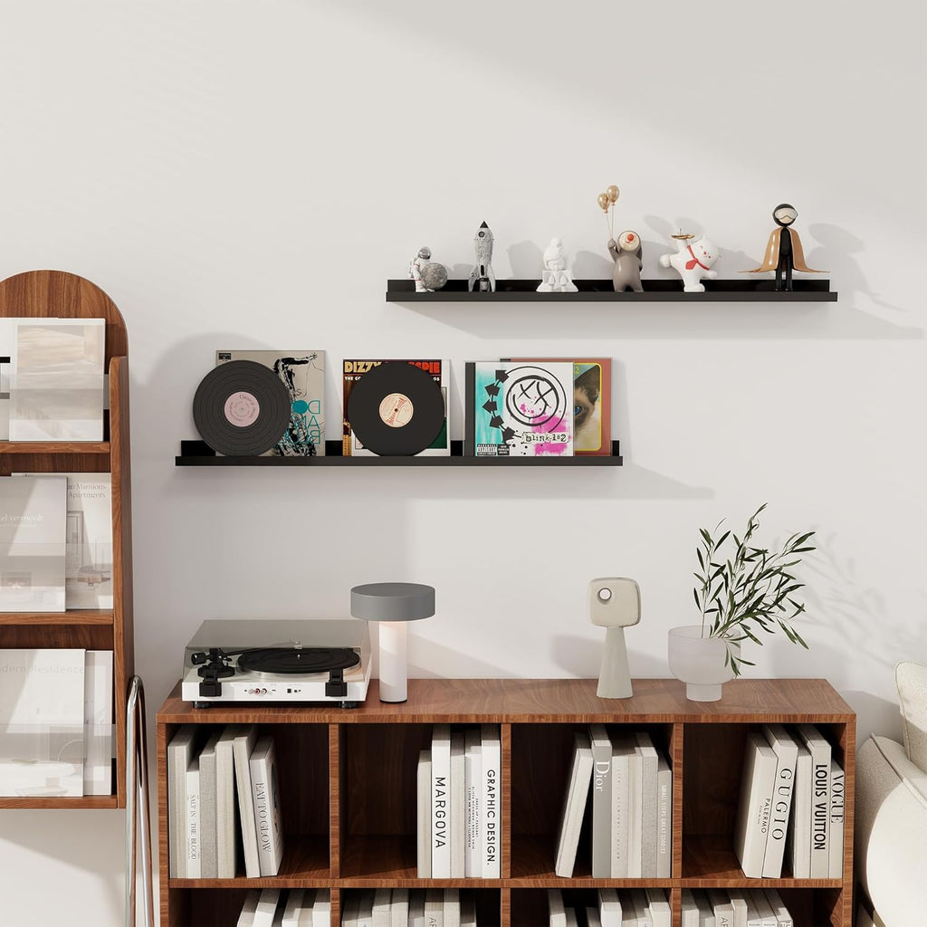 Axeman Floating Shelves for Wall - Picture Ledge Shelf Set of 2-36 Inch Black Floating Shelves with Lip - Picture Shelf for Wall with Ledge - Photo Ledge Shelves for Pictures Nursery Books
