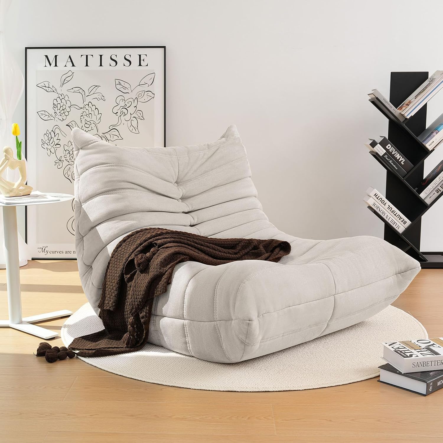 High-end Bean Bag Chair, Fireside Togo Chair with Light Gray Suede Fabric Cover, Comfy & Soft Lazy Floor Lounge Sofa Counch for Bedroom, Living Room, Office or Lounger