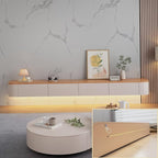 Floating TV Stand with Drawers, Pre-Assembled Wall Mounted TV Console, Modern Floating Media Console for Living Room, Space-Saving Floating TV Cabinet (Wood+White (with Led), 47.2in/120cm)
