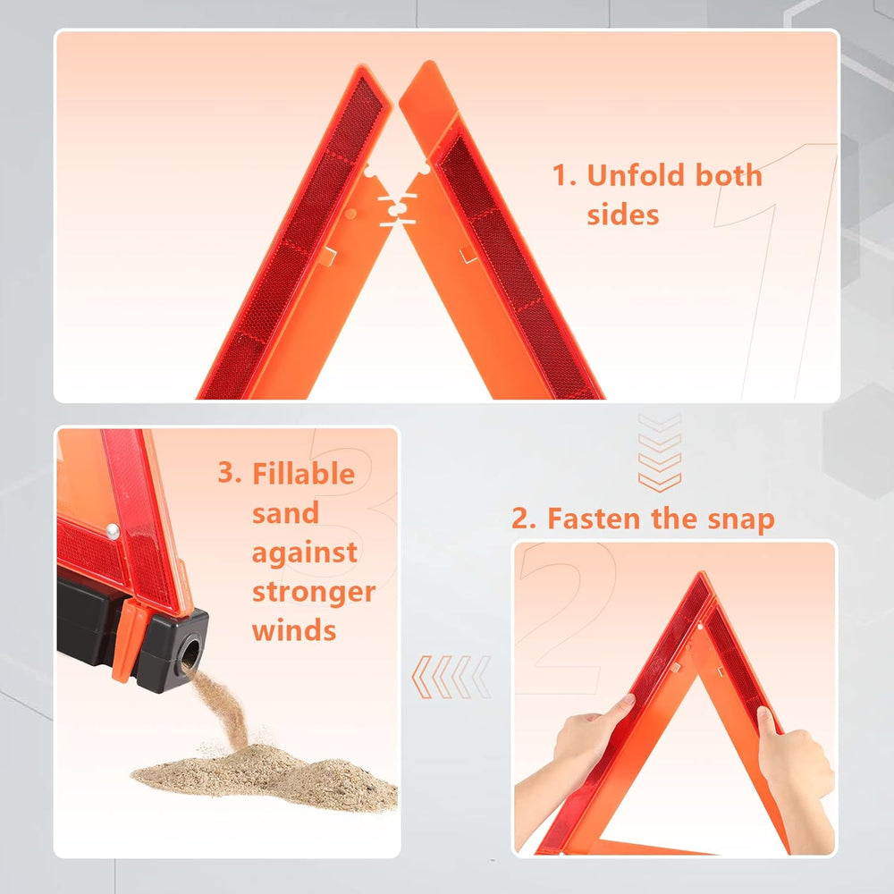 WORKKOOL 3 Pack Foldable Warning Reflective Triangles with Carrying Case, Hea...