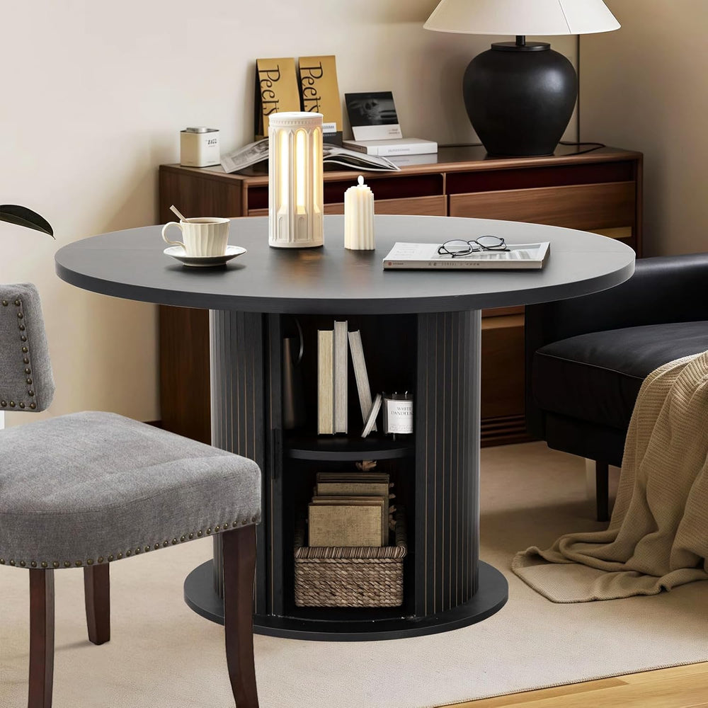 47" Round Dining Table with Hidden 2-Tier Storage Cabinet | Seats 4–6 | ...