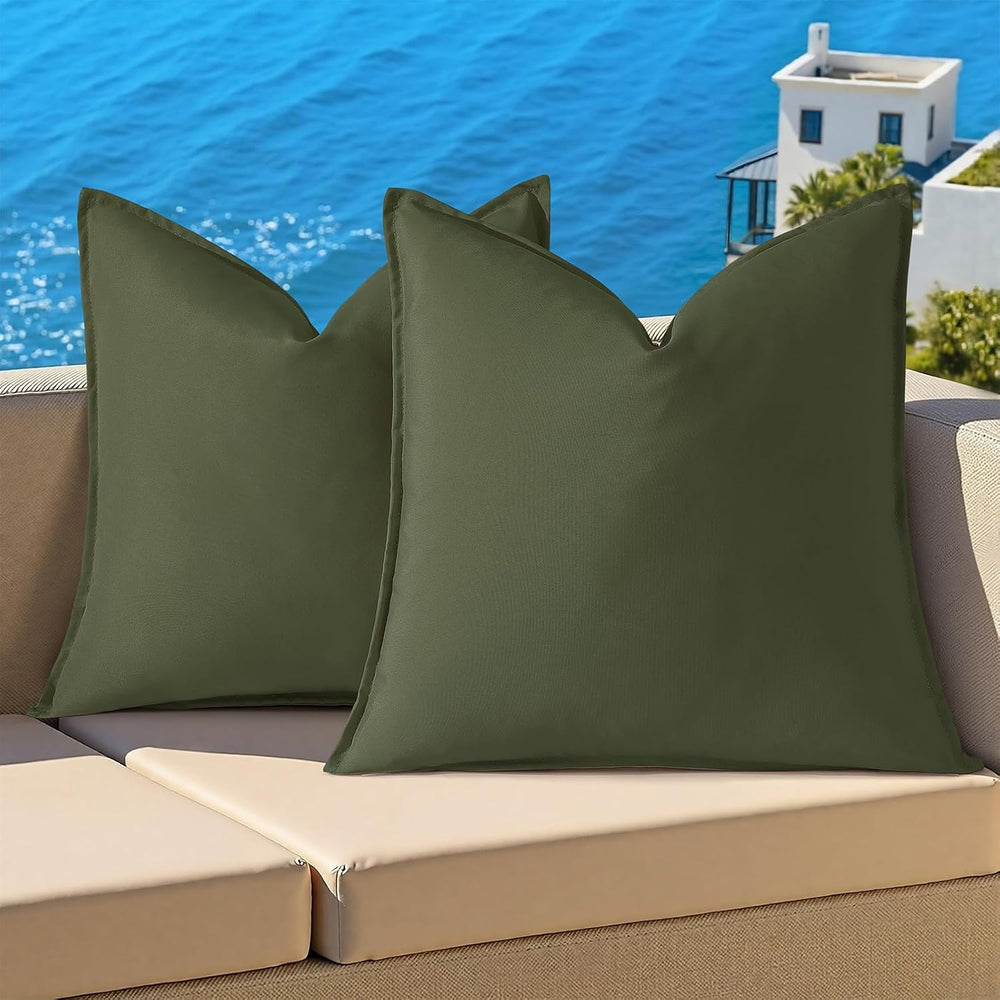 decorUhome Outdoor Waterproof Faux Linen Throw Pillow Covers 26x26 Set of 2