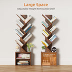 10 Tier Tree Bookshelf,Floor Standing Wood Tall Bookcase for Narrow Space, Storage Organizer Bookshelves for Books, Book Case for CDs/Movies/Books,Home Office,Living Room, Bedroom