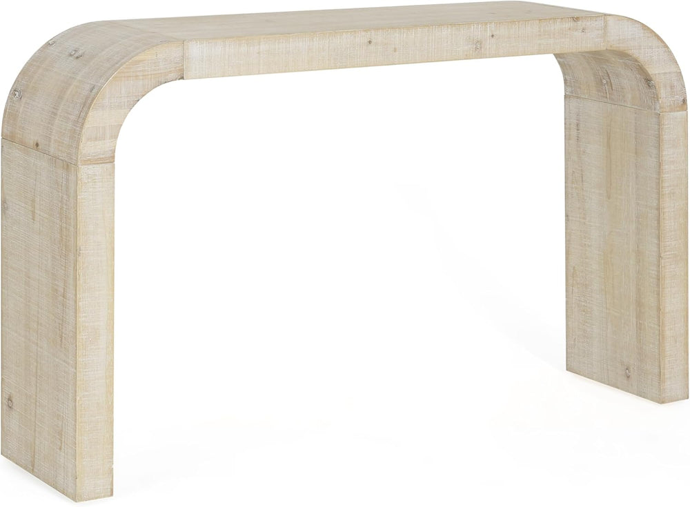 52" Wood Console Table with Curved Edge, Natural Texture, Perfect for En...