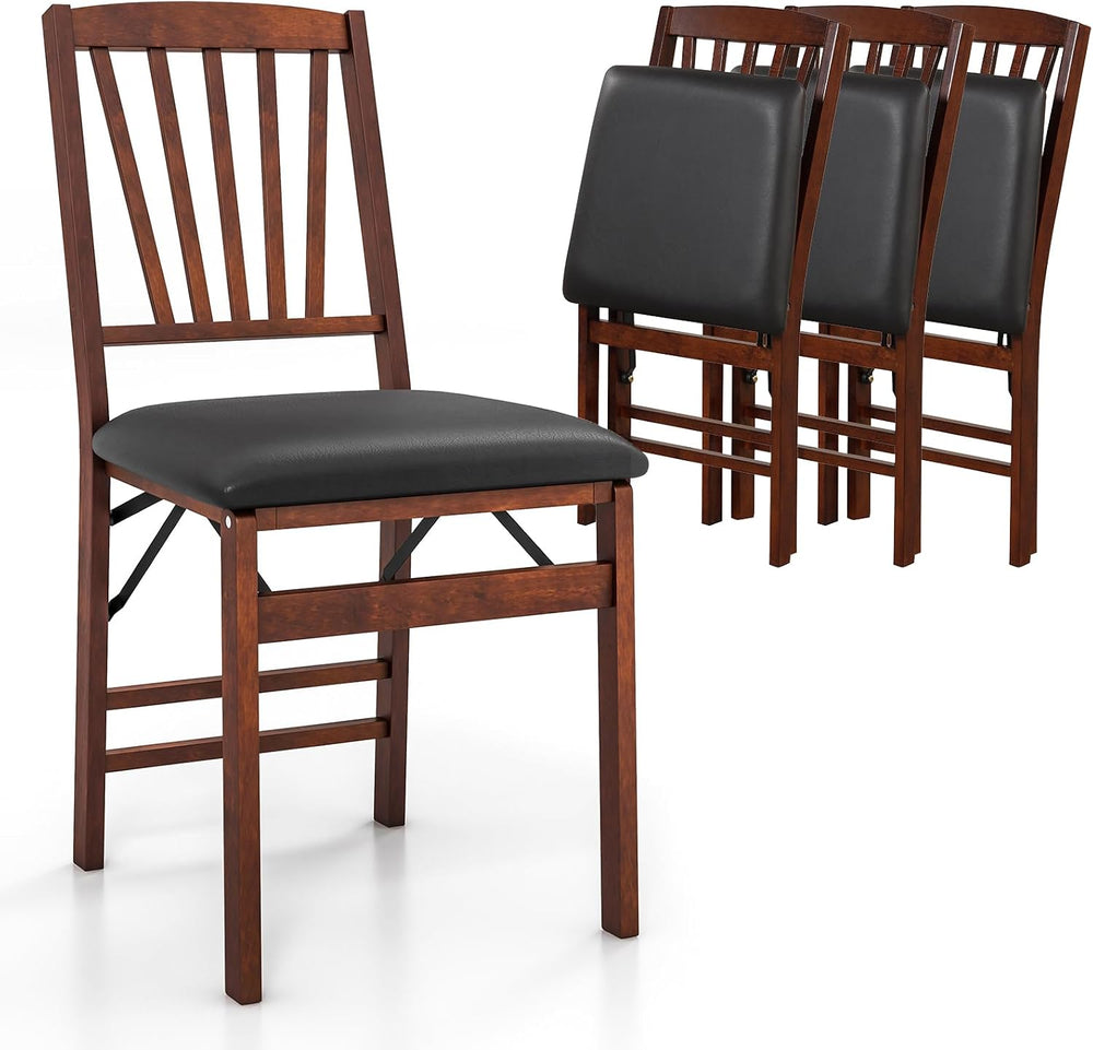 KOTEK Folding Dining Chairs Set of 4, Wooden Kitchen Chairs with Padded Seat ...