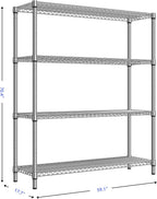 1760 LBs 4 Tier Storage Rack Metal Wire Shelving Unit, Storage Standing Shelf Organizer for Laundry Bathroom Kitchen Pantry Garage Utility Room, Chrome 17.7" D x 59.1" W x 70.4" H