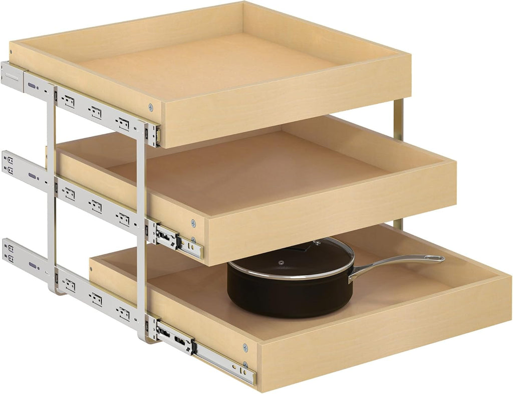WelFurGeer 3-Tier Pull Out Cabinet Organizer with Soft Close, Heavy-Duty Slide Out Drawers for Cabinets, Pull Out Drawers for Cabinets, Bottom Mount Shelves for Kitchen, Pantry, Bathroom