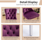 Luxury Upholstered Dining Chairs Set of 6, Purple Kitchen Chair with Silver Metal Legs, Velvet Tufted Back Dining Chair, Sillas de Comedor, Modern Kitchen & Dining Room Chairs (Purple, 6 Pcs)