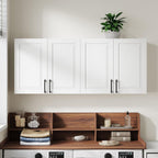 ChooChoo Laundry Room Cabinets, 4 Doors Wall Mounted Storage Cabinet, Kitchen Wall Storage, Bathroom Wall Cabinet, White