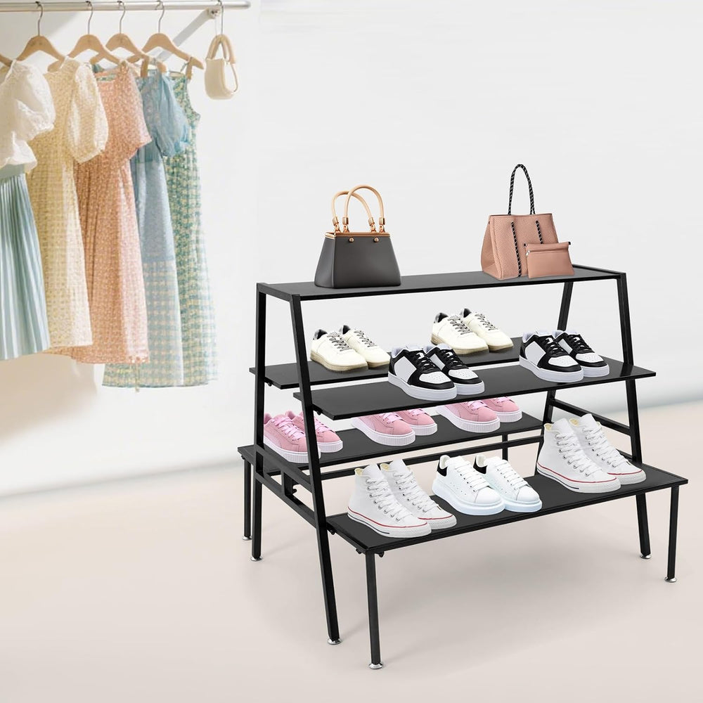 3 Tier Metal Shoe Handbag Display Stand, Heavy Duty Double-Sided Display Tabl...