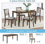 KEIKI 5-Piece Standard Height Dining Table Set with Rectangular Table and 4 Upholstered Ladder Backrset Chair, for 4 Person, Modern Wooden Table Set, Easy Assembly, for Kitchen, Dining Room, Walnut