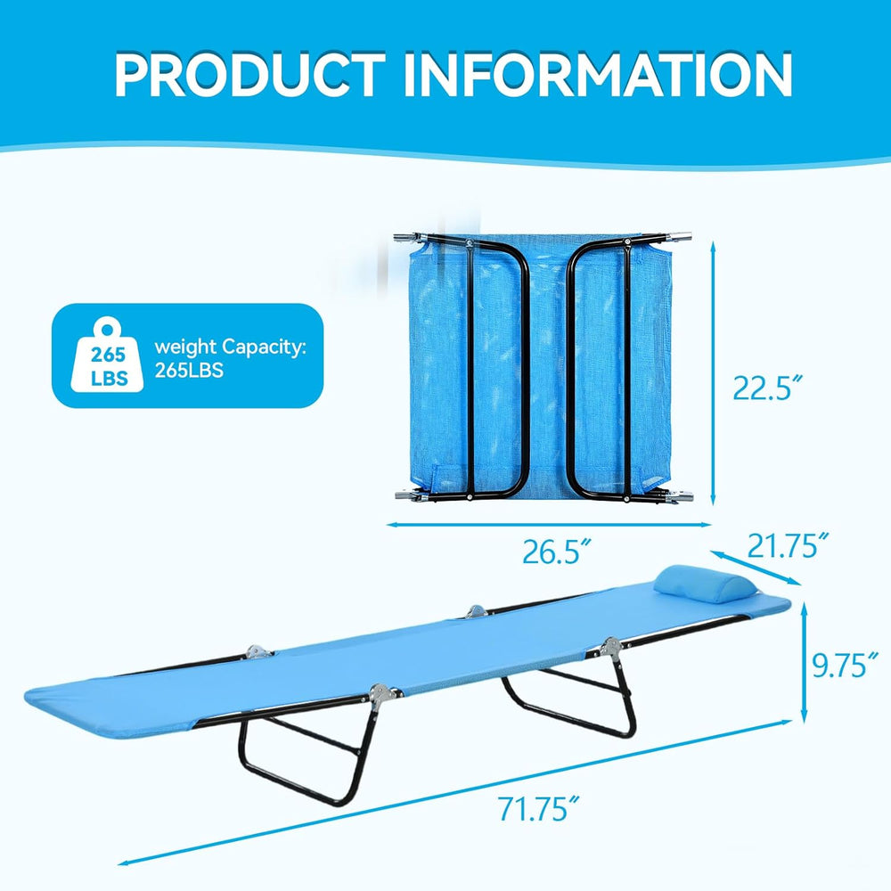 Outdoor Chaise Lounge with Detachable Pillow, Reclining Folding Chair with 5-...