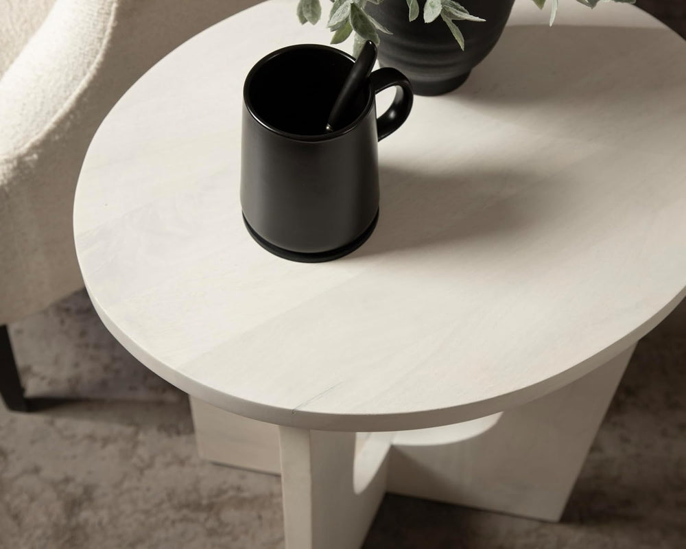 Kate and Laurel Sureda Modern Wooden Oval Side Table; 20 x 16 x 22; Bleached ...
