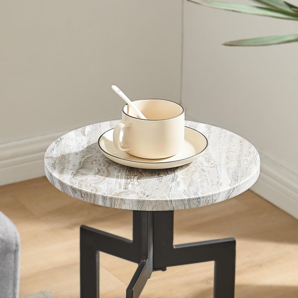 Danya B Black Metal Sculptural Pedestal & Faux Stone Tabletop Accent End ...