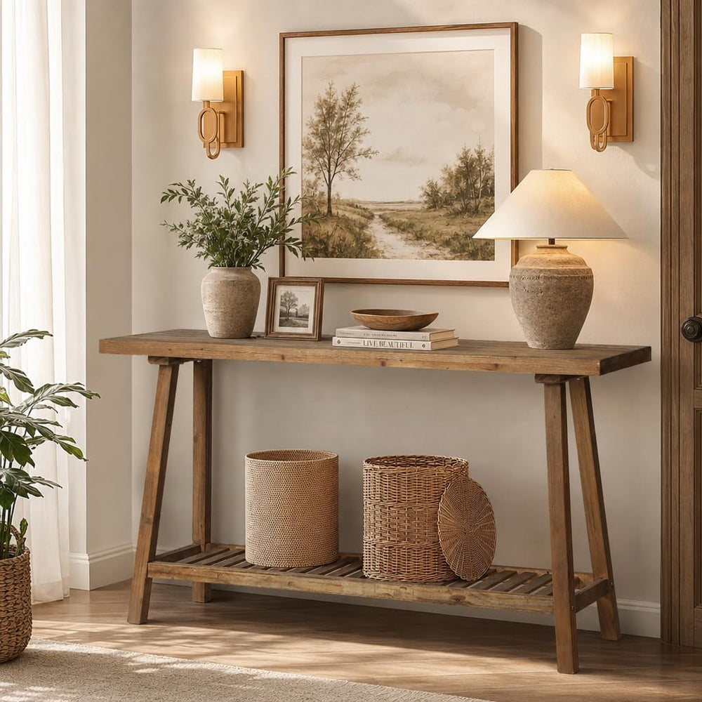 HOKYHOKY Reclaimed Solid Wood Console Table, 59" Farmhouse Entryway Tabl...