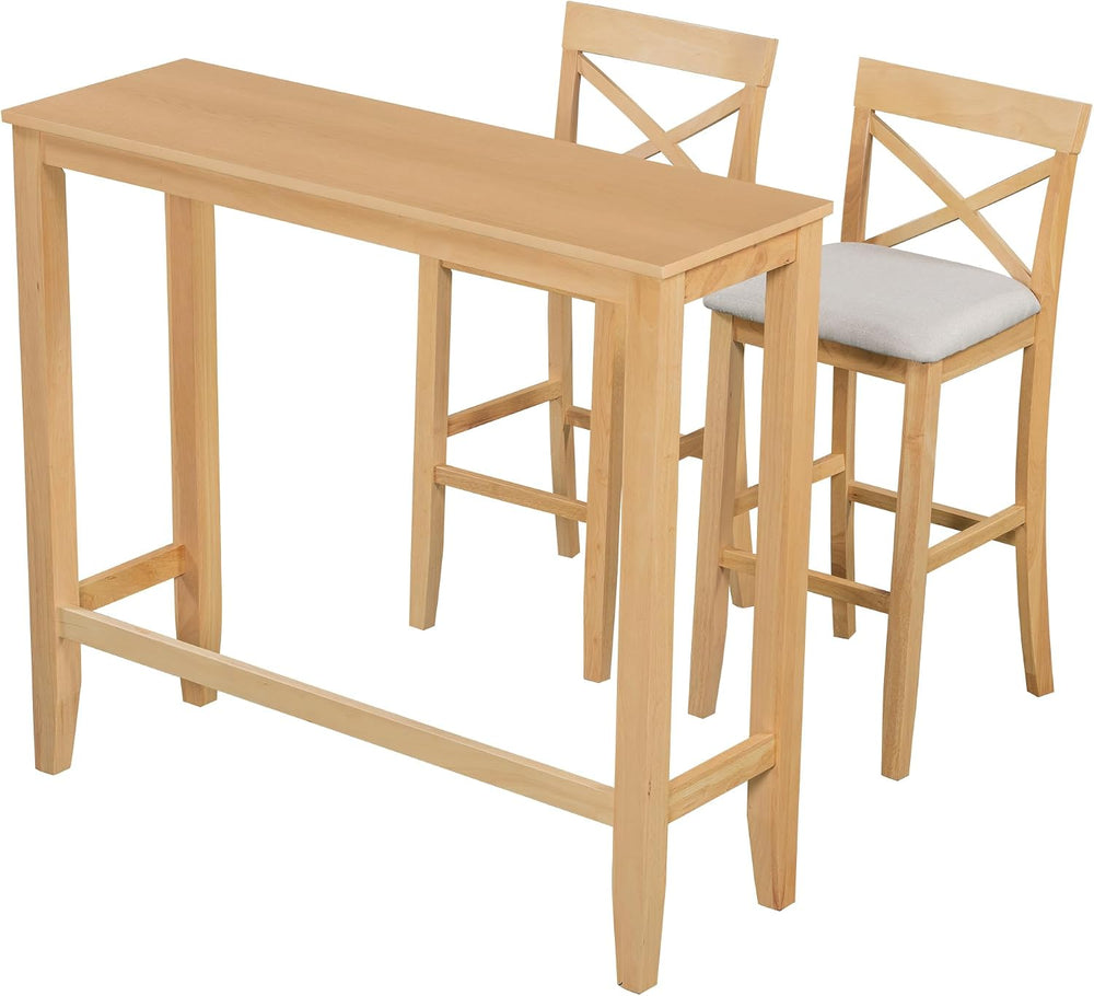 LUMISOL 3 Piece Pub Table and Chair Set, Small Wood Counter Height Bar Table ...