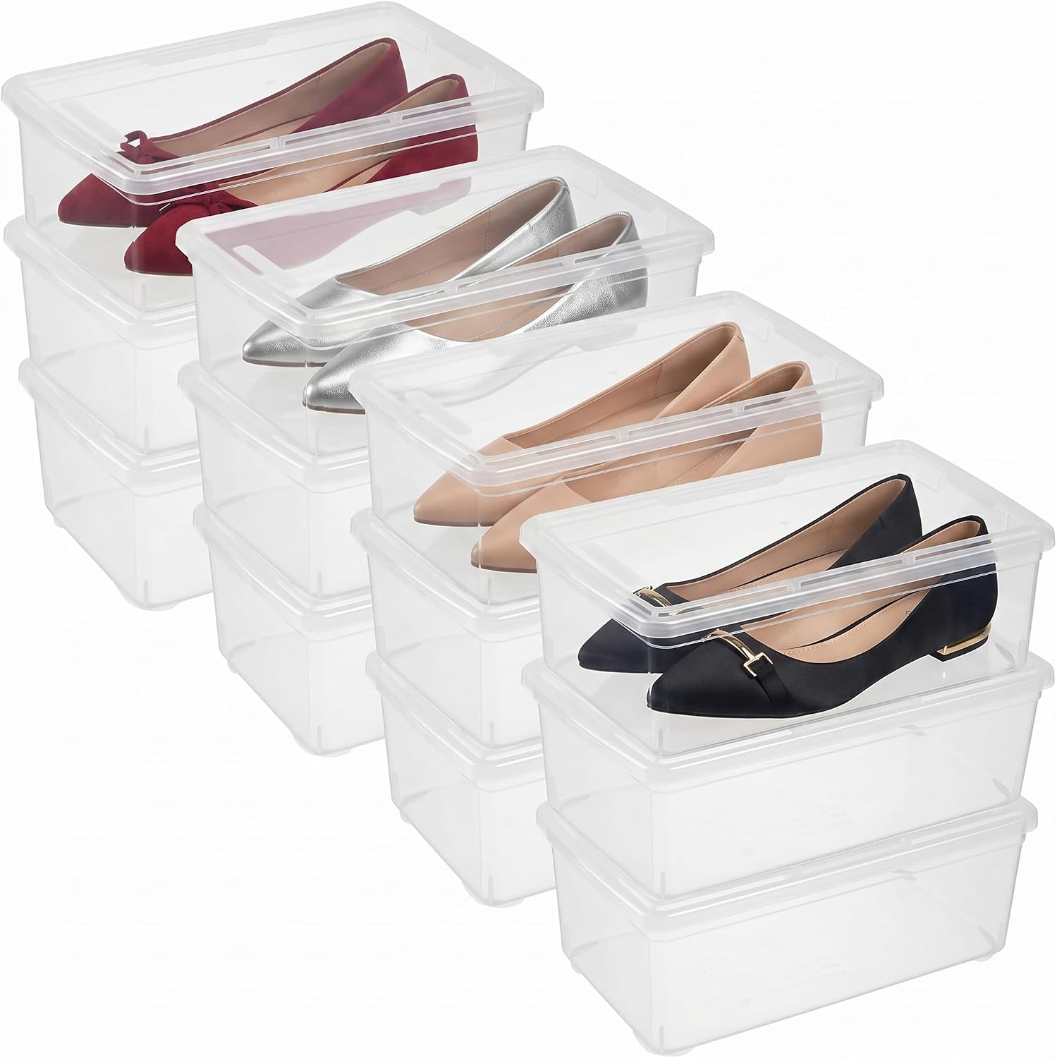 novelinks 12 Pack 6 Quart Clear Plastic Shoe Storage Bins with Lids(Clear) | Shoe Boxes Clear Plastic Stackable, Clear Shoe Storage Boxes, Shoe Containers, Shoe Bins, Craft Organizers and Storage