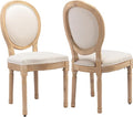 French Country Dining Chairs Set of 2, Cream Kitchen & Dining Room Chairs Set of 2, Ivory Linen Upholstered Dining Chairs, Wood Legs, Sillas De Comedor (Fabric, Beige, 2Pcs)
