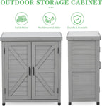 Outdoor Potting Bench with Storage Cabinet and Metal Top, Wood Workstation for Outdoor Patio, Garden (Classic Grey, 31x17x36‘’)