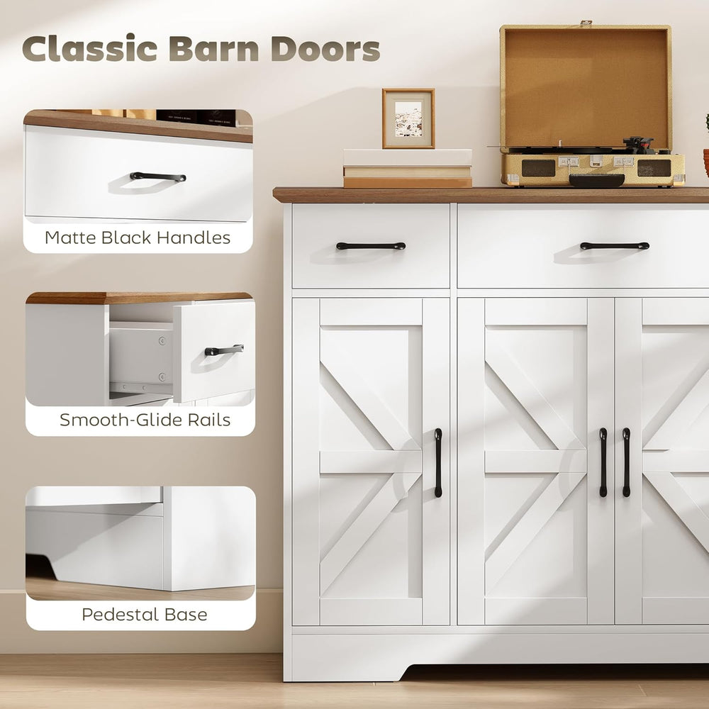 HOMCOM 47" Sideboard Buffet Cabinet, Farmhouse Credenza with Soft-Close ...