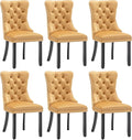 Velvet Dining Chairs Set of 6, Tufted Dining Room Chairs with Nailhead Ring Pull Trim, Upholstered Dining Chairs with Solid Wood Legs for Kitchen Dining Room (Gold)
