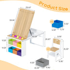 Befrases Kids Art Table and Chairs, Toddler Craft Table and 2 Chairs Set with Roll Paper, Large Activity Desk with 6 Colorful Paint Cups & Storage for Drawing, Learning and Reading